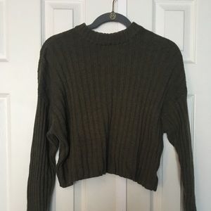 Green American Eagle Mock Neck Cropped Sweater